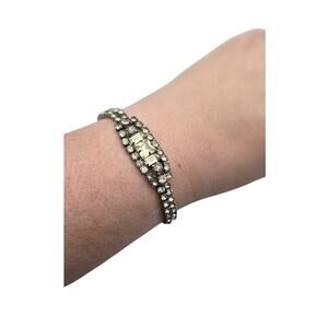 Double Row Rhinestone Tennis Bracelet Silver Tone – Vintage Glam Art Deco